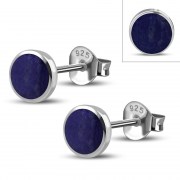 Lapis Lazuli Round Silver Stud Earrings, e415st